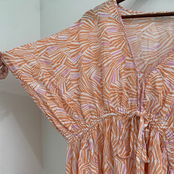 World Market Maxi Dress sz Large / XL Lightweight Kaftan Kimono Beachy Geometric - Picture 5 of 10